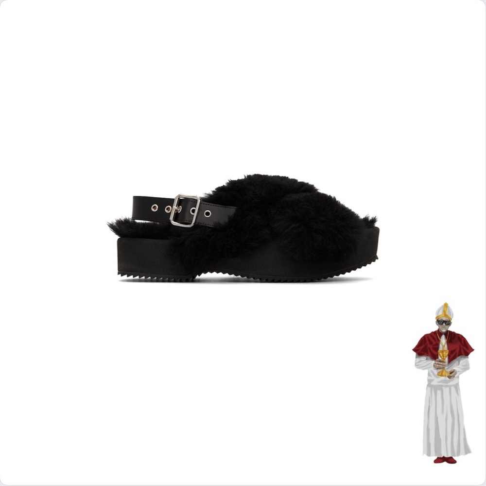 Dries Van Noten Black Fur Platform Sandals